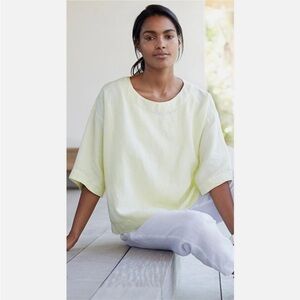 J. Jill Pure Jill 100% Linen Top Butter Yellow Boxy Boatneck Lagenlook Coastal